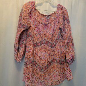 Rose + Olive Womens XL Boho Tunic Blouse Paisley Print